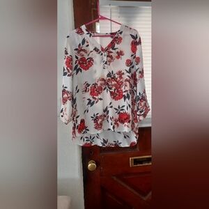 Floral V-Neck Blouse - Red and White Maurices XL